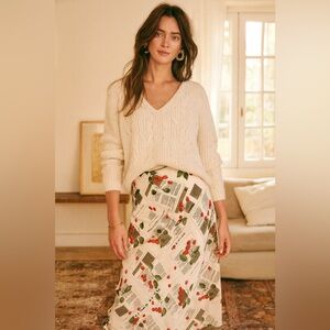 Cherry French Newspaper Print Recipe Skirt Medium